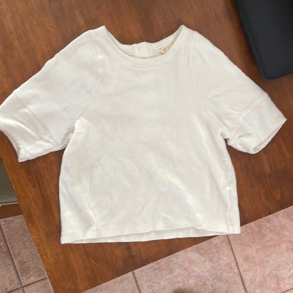 Madewell Crop Button Back Top Ribbed Ivory XS